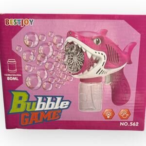 BESTJOY Pink Shark Bubble Blower Rechargeable Bubble Gun with Bubble Concentrate